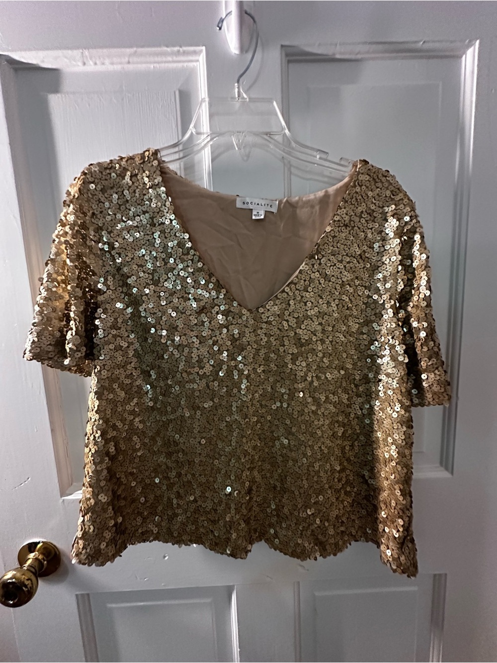 Socialite Gold Sequin V-Neck Women’s Top